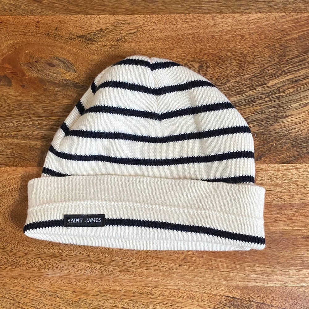 Saint James Made in France Wool Blend Breton Stripe Beanie Hat